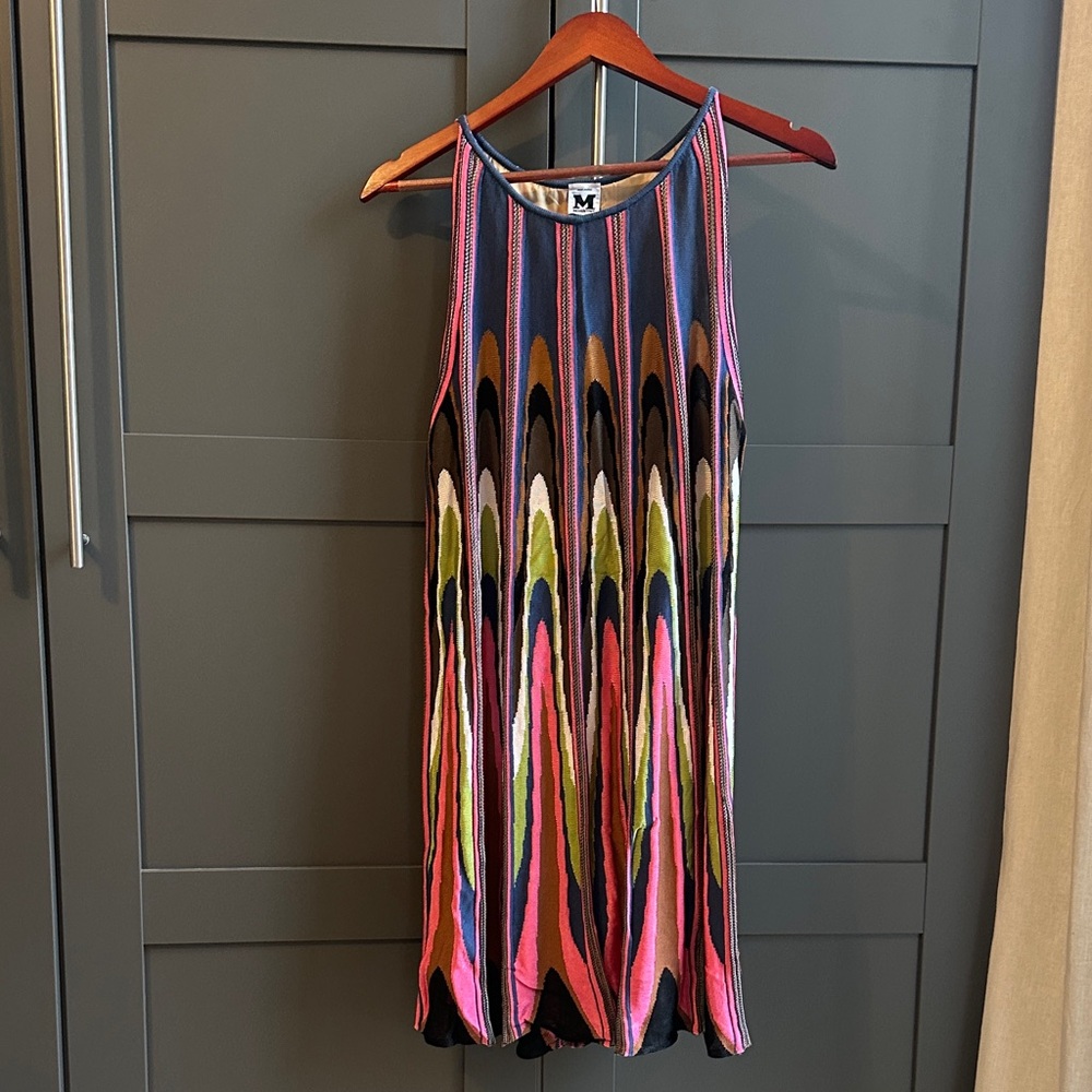Missoni Blue Knit Tank Dress with Pink & Brown Stripes